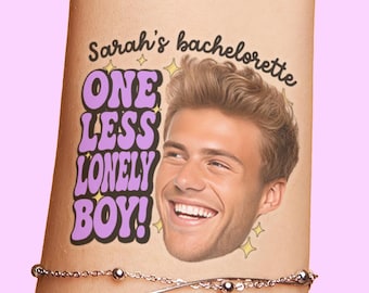 One Less Lonely Girl Bachelorette Party Tattoo Favors, One Less Lonely Boy Funny Grooms Face Tattoo, Purple themed Custom Tattoos decoration