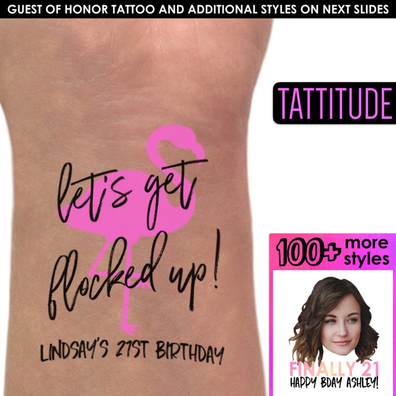 Let's Get Flocked Up 21st birthday party decorations custom personalized tattoos, tattoo, 21st birthday gift for her, birthday tattoos image 1