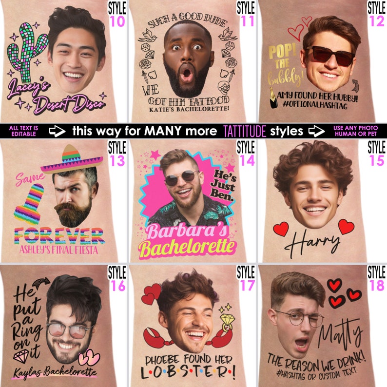 Personalized Bachelorette Party Tattoos with the Grooms Face Favors zdjęcie 3