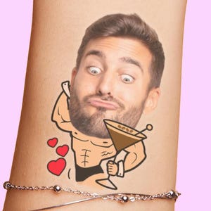 Espresso Martini Bachelorette Tattoos, Dirty Martini Theme Custom Groom Face, Tinis and Bikinis Dirty Thirty Birthday Martini Matrimony Body
