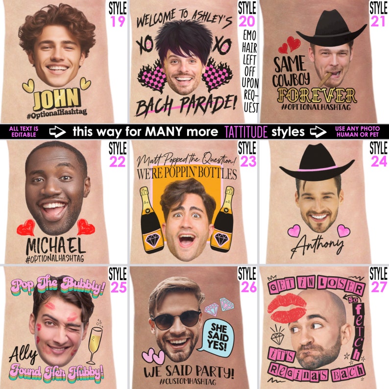Personalized Bachelorette Party Tattoos with the Grooms Face Favors zdjęcie 4