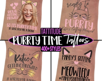 Me estoy recibiendo tatuajes de despedida de soltera maullidos / Último maullido, listo para maullar, listo para ronronear, amante de los gatos, temática, decoración