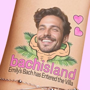 Bach Island Bachelorette Face Tattoos Party Favors, Beach party BachIsland, She got a text, the bride bombshell bach has entered the villa