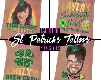 St. Patricks Day Bachelorette Party Tattoos | saint, green, got lucky, brew crew, paddy, shenanigans, lucky af, tattoo, personalized, custom