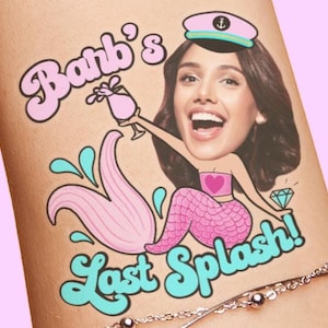 Brides Last Splash Mermaid Bachelorette Tattoos Party Favor, Last Toast Lets Get Nauti Merman Body Grooms Face Custom Tattoo Nauti Crew pool