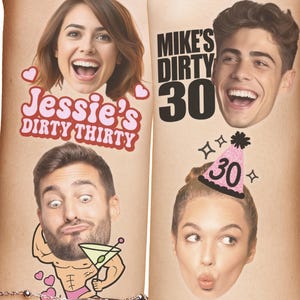 Dirty 30 Thirty Custom Face Tattoos, 30th Birthday Tattoo Party Favors Dirty Martini Birthday for Him for Her 30th Birthday Party Hat Tats
