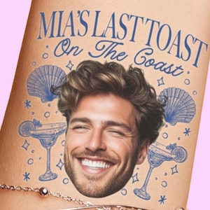 Ultimo brindisi sulla costa Bomboniere per feste di addio al nubilato Tatuaggi viso personalizzati, tatuaggi per addio al nubilato, addio al nubilato in spiaggia, destinazione costiera bach