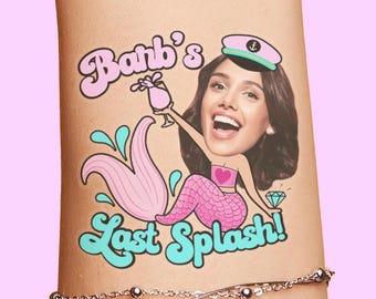 Brides Last Splash Mermaid Bachelorette Tattoos Party Favor, Last Toast Lets Get Nauti Merman Body Grooms Face Custom Tattoo Nauti Crew pool