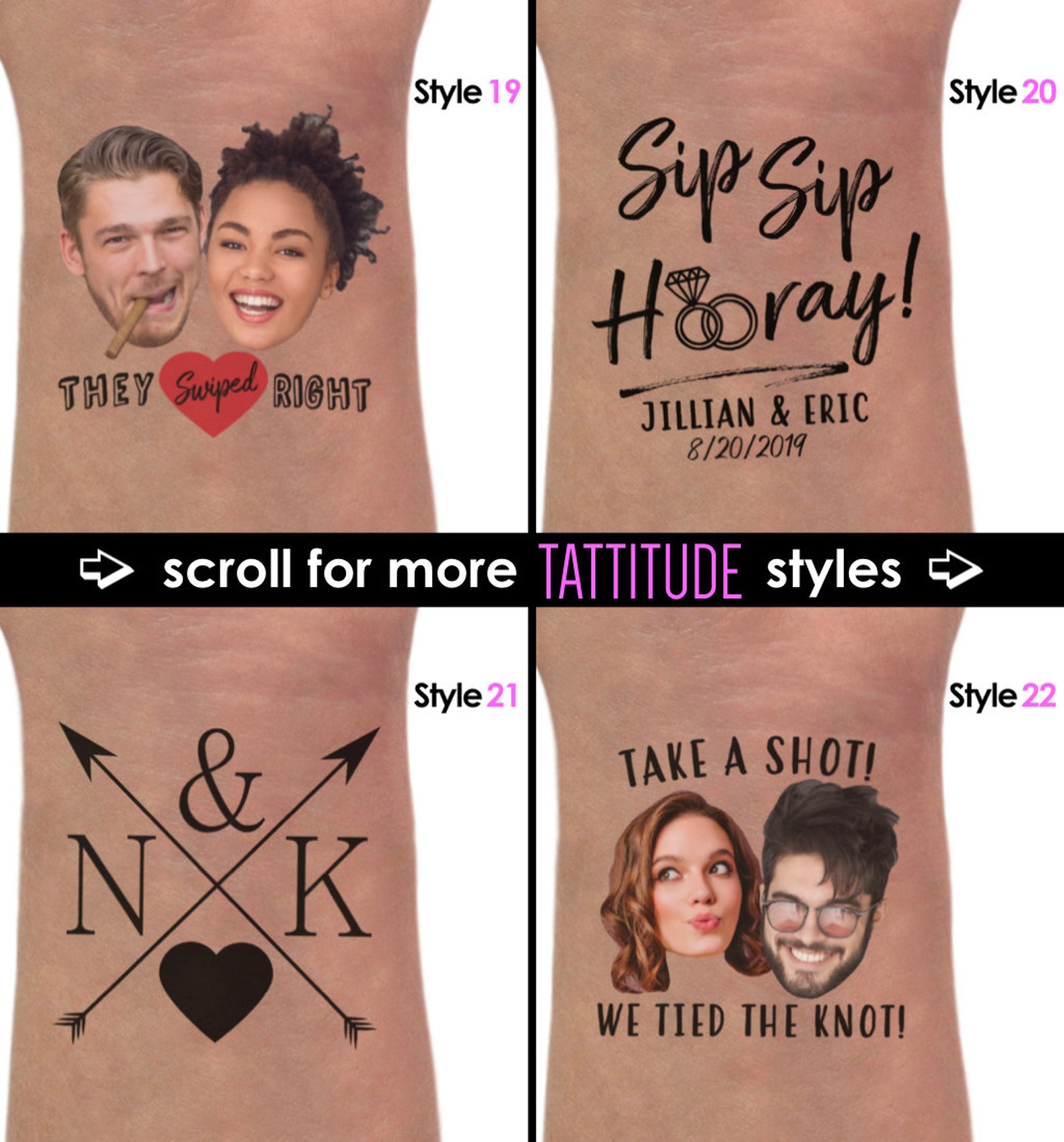 Personalized Wedding Favors Tattoos With Couples Faces Custom Etsy