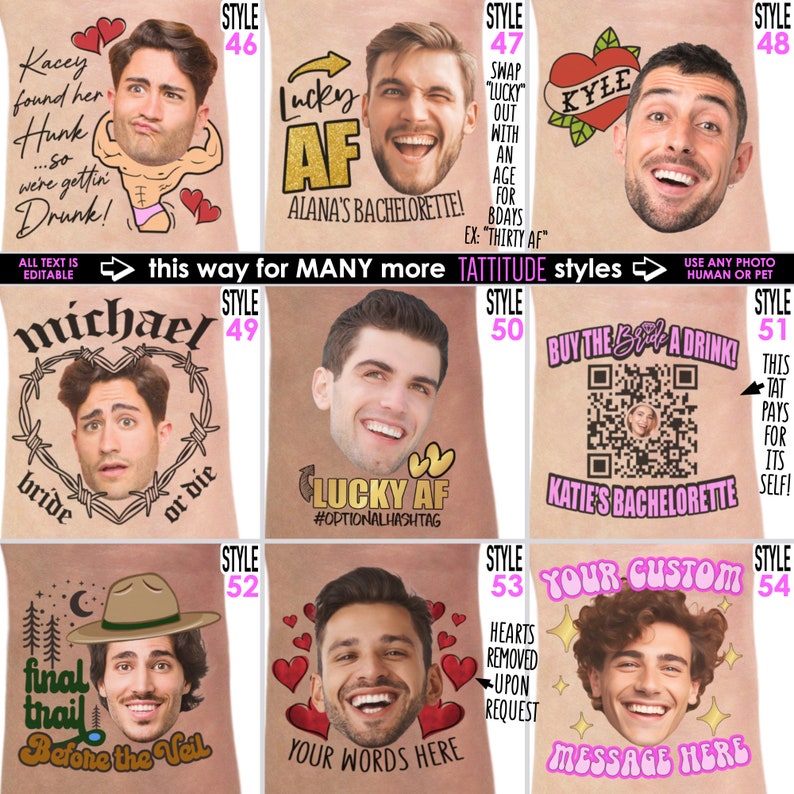 Personalized Bachelorette Party Tattoos with the Grooms Face Favors zdjęcie 7