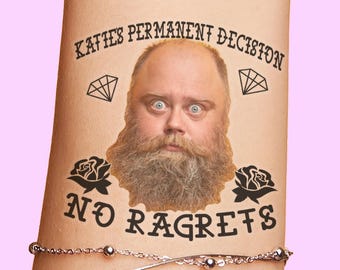Funny No Ragrets Bachelorette Party Tattoos Favors, No Regerts, Custom Personalized Grooms Face temporary tattoo, fun unique gift for bride
