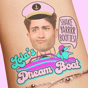 Beach Bachelorette Party Tattoos, Grooms Head Stripper Sailor Hat Tattoos, Boats & Hoes Yacht Party Nauti Bachelorette Toast on Coast Favors