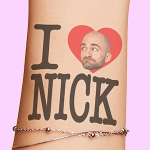 I Love Custom Face Tattoos, New York themed Bachelorette Birthday Party Favors, I Heart Personalized trendy y2k style party tattoos, NYC