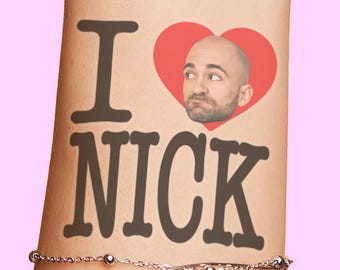 I Love Custom Face Tattoos, New York themed Bachelorette Birthday Party Favors, I Heart Personalized trendy y2k style party tattoos, NYC