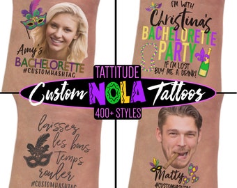 New Orleans Bachelorette Party Favors Tattoos | decorations, decor, tattoo, NOLA squad, mardi gras, bride, bridal gift, bridesmaid, face