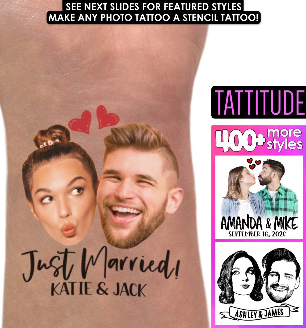 Wedding Anniversary Favors Tattoos | custom, face, photo, temporary tattoo, couples, engagement party, 10th, 20th, 25th, 30th, 40th, 50th