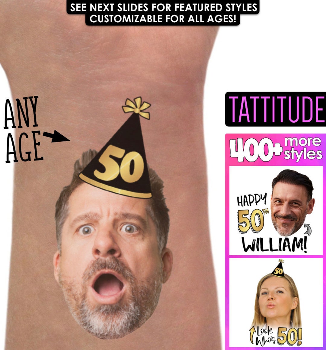 Birthday Tattoos, Custom Temporary Tattoos, Custom Tattoos, Custom Face Tattoos, Photo Temporary