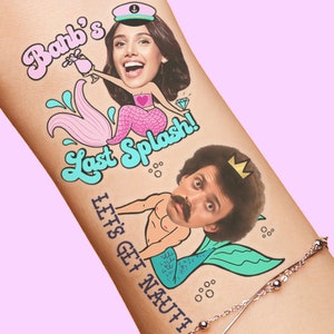 Let&#39;s Get Nauti Bachelorette Party Favors Tattoos, Brides Last Splash Merman Mermaid Tattoos Custom Nauti Crew Nautical Bachelorette Tattoos