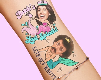 Let's Get Nauti Bachelorette Party Favors Tattoos, Brides Last Splash Merman Mermaid Tattoos Custom Nauti Crew Nautical Bachelorette Tattoos