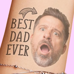 Best Dad Ever Face Tattoos Custom Personalized Tattoo, funny gift for dad heart, Father&#39;s day decorations gifts, fun, christmas ideas