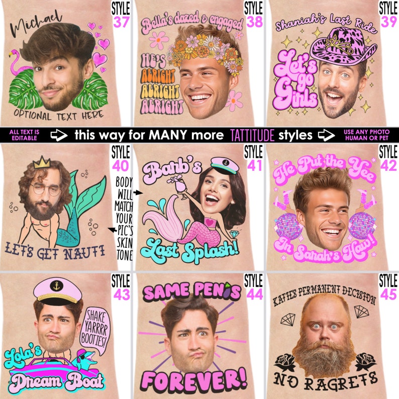 Personalized Bachelorette Party Tattoos with the Grooms Face Favors zdjęcie 6
