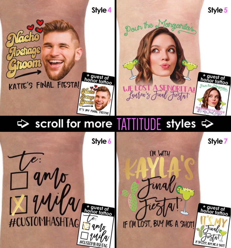 ballons tats Nacho Average Bride Bridal Shower Bachelorette final fiesta banner Bach Final Fiesta Bachelorette Party Tattoos shirts