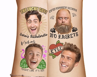 Custom Face Cutout Bachelorette Tattoos - Bachelorette Party Favors Grooms Personalized Temporary Bridal Tattoo Bride Funny Gift hearts cabo