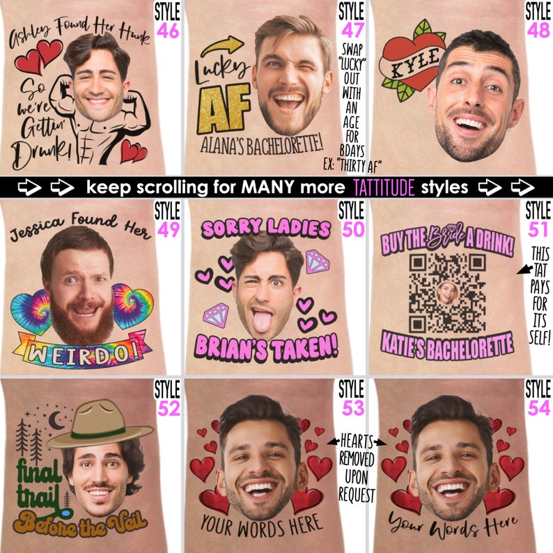 Funny Bachelor Party Groom Face Tattoos Favors, No Ragrets Regerts, Custom Personalized Gift for Groom Groomsmen, wolf pack, Bros wedding image 7