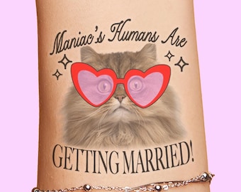 Pets Face Personalized Bachelorette Party Tattoos Favors with the Dog Cat and Pink Red Heart Sunglasses, Humans Pawrents Mom Getting Married