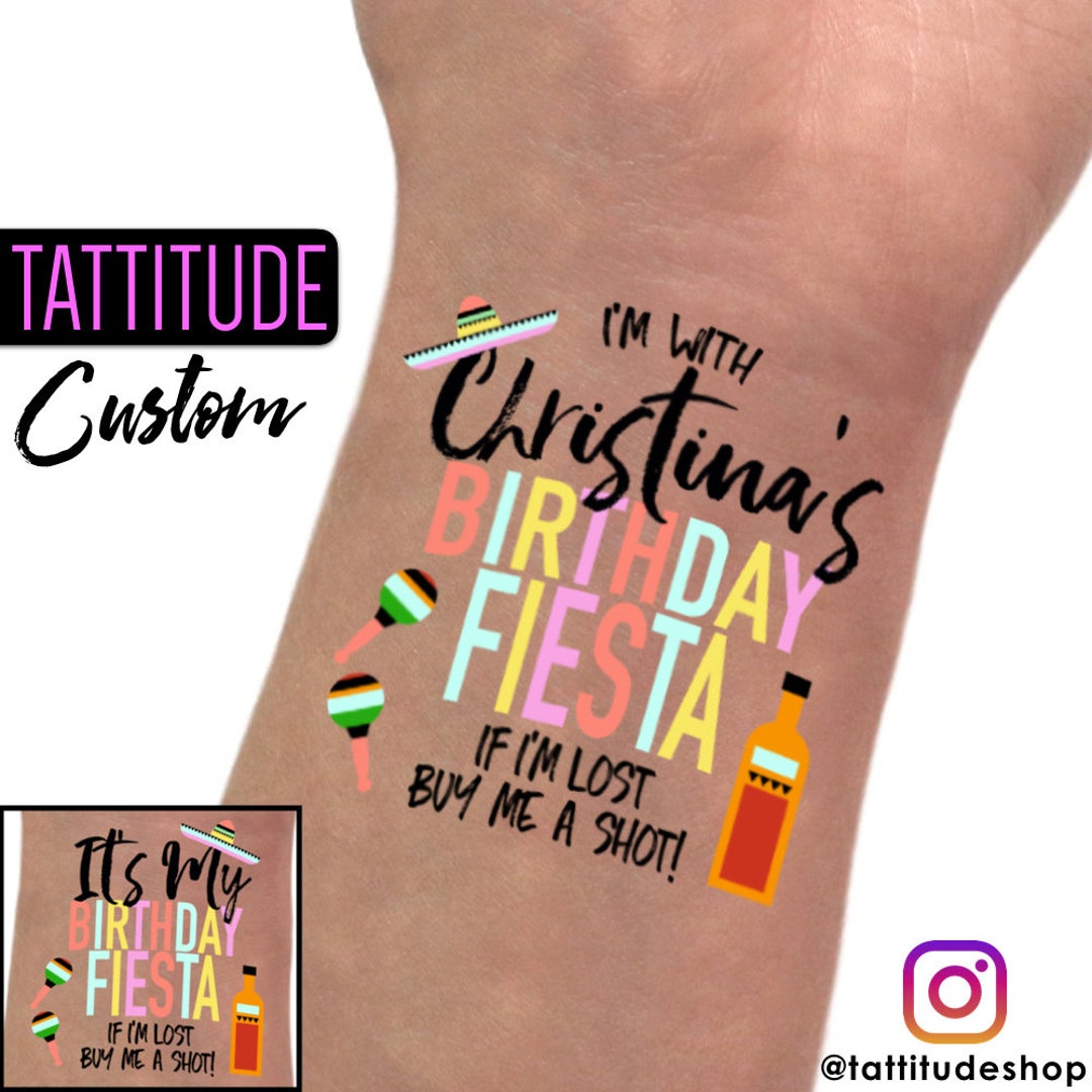 BIRTHDAY FIESTA Custom Temporary Tattoos | Gold, Stagette, Personalized ...