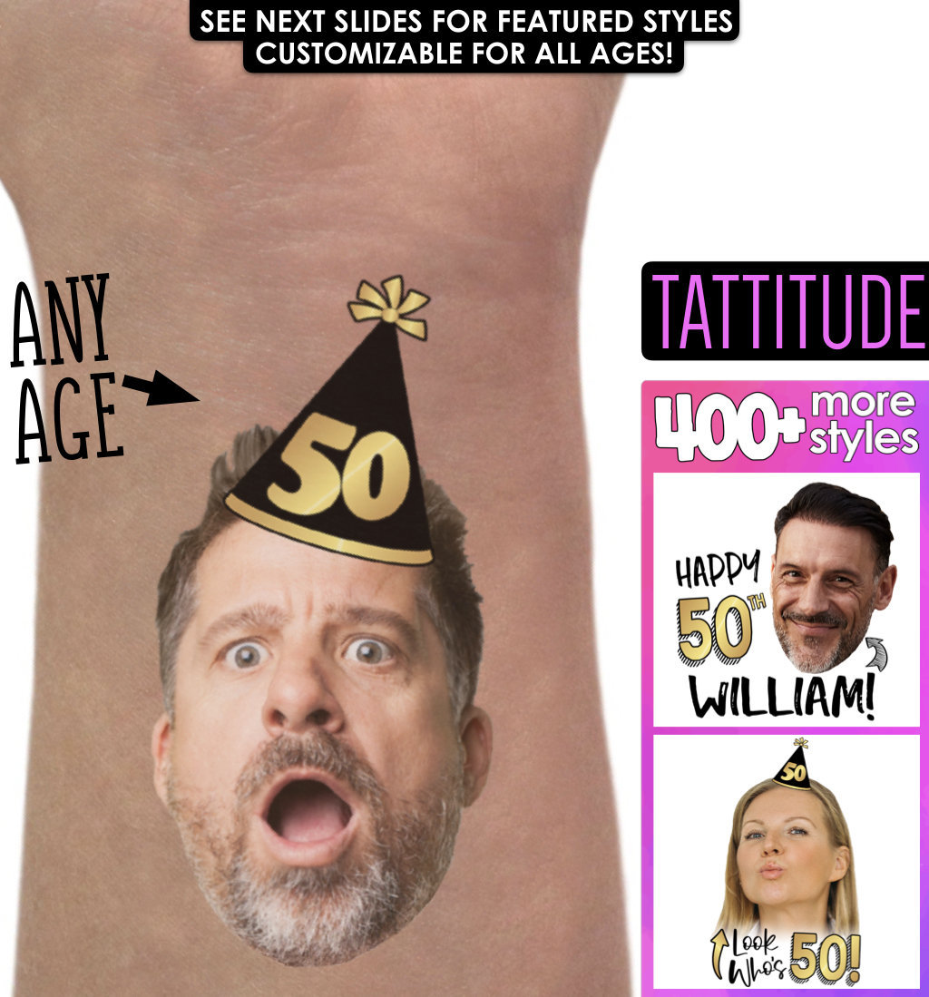 50th Birthday Party Favors | 50 and fabulous, fifty and fabulous, cheers to 50 years, 50th birthday for women, for men, custom tattoos, gift