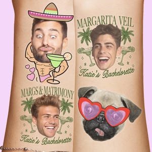 Margarita Veil Themed Bachelorette Tattoos Decor, Margs and Matrimony Bach Party Bridal Party Beach Party Face Tattoos Favors groom sombrero