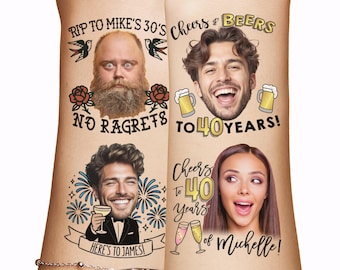 Cheers and Beers to 40 years 40th Birthday Party Tattoos Favors | gift for man, gifts for women, custom tattoo, personalized, cheers to 40
