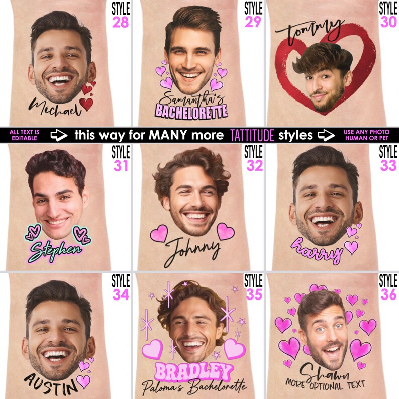 Personalized Bachelorette Party Tattoos with the Grooms Face Favors zdjęcie 5