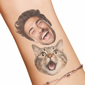 Benutzerdefiniertes Gesicht temporäre Tattoos Bräutigam Foto Bachelorette Geburtstag Party Favors Lustiges Geschenk Personalisiertes Gesicht Ausschnitt Hunde Haustier großer abgeschnittener Kopf