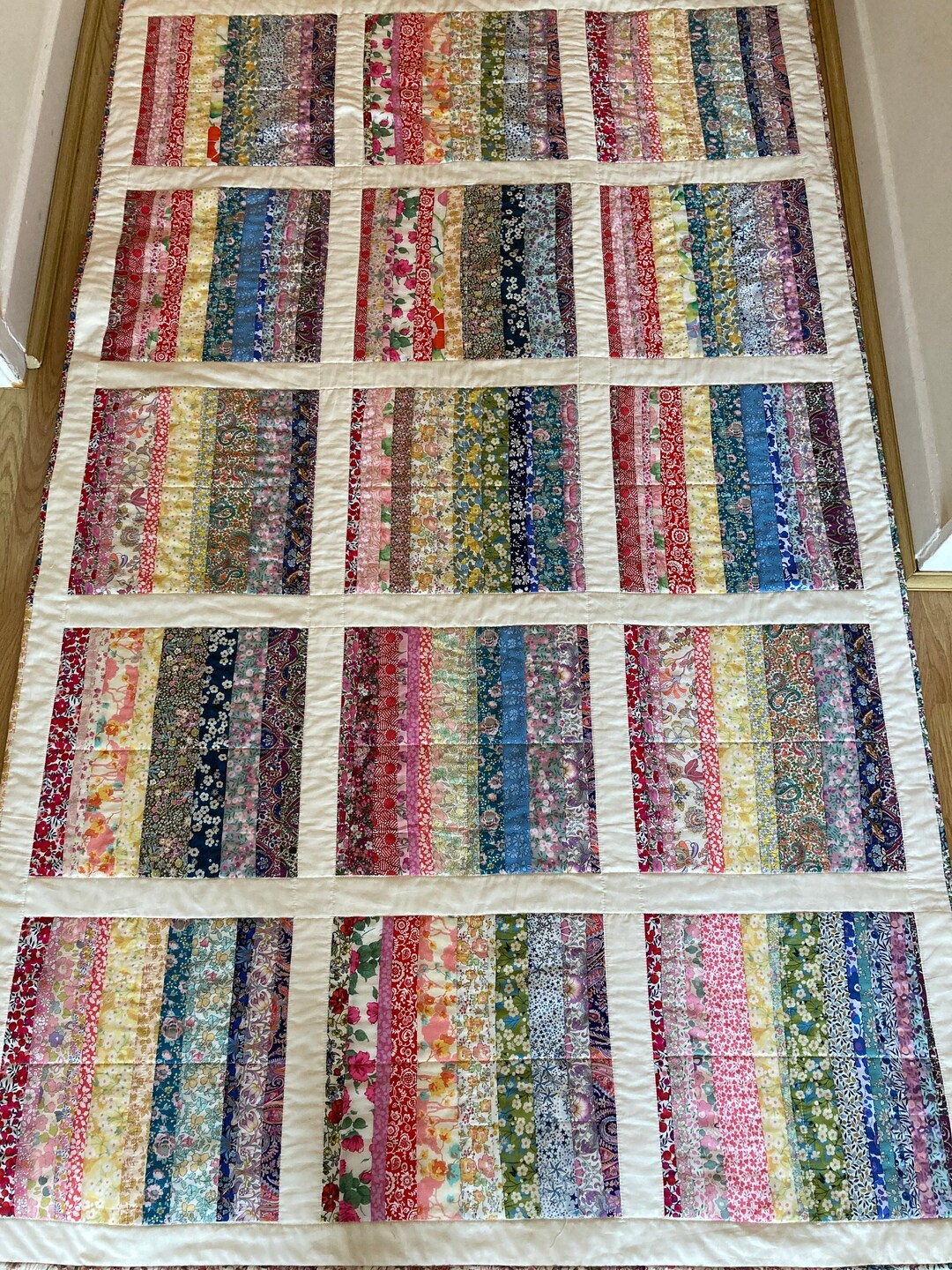 Liberty Rainbow Cot Bed Quilt or Colourful Throw Etsy