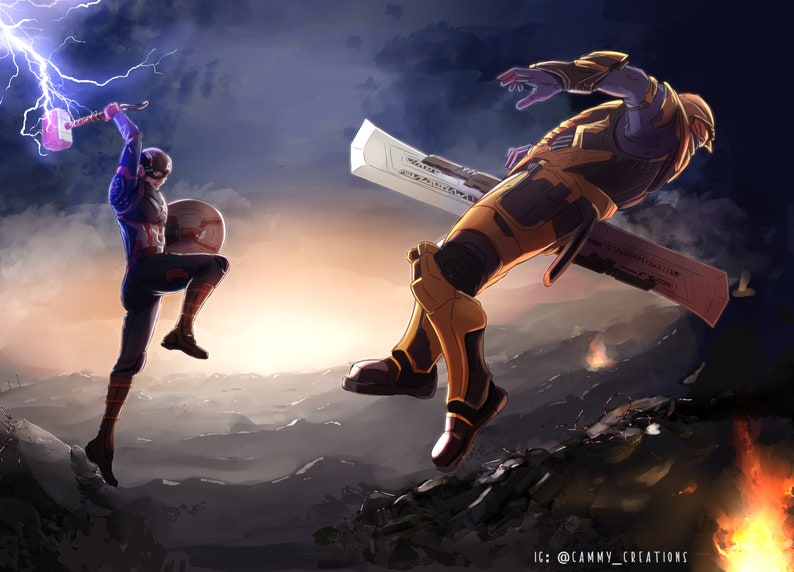 Avengers Endgame Final Battle Art Print Cap Vs Thanos