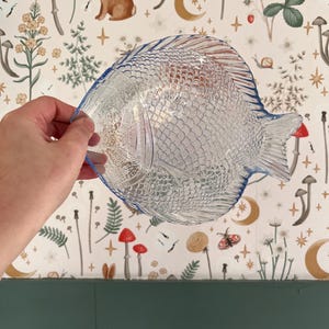 Vintage 1970s Fish plate, Fish Platter, Poisson Pressed glass plate, small vintage fish plate