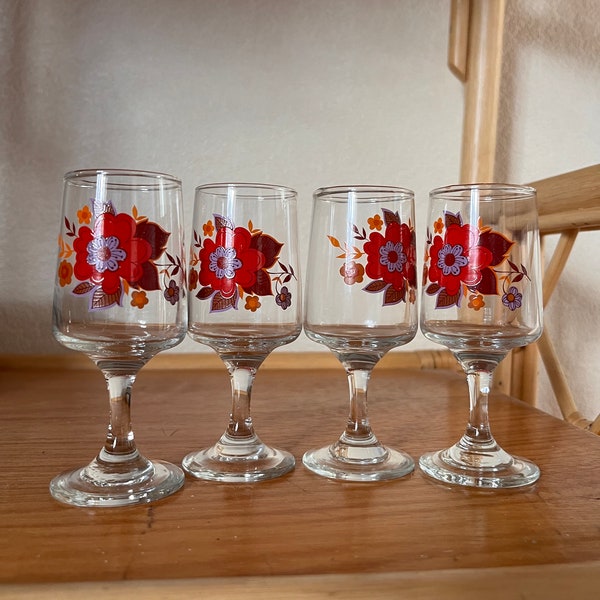 Floral  Dema Sherry glasses , Vintage Floral Sherry Glasses , Gold Rim Sherry Glasses, Small Vintage Wine Glasses