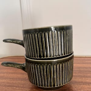 Vintage Soup Mug, retro soup mug, blue John pottery soup mugs, 1970s soup mugs, vintage brown ramekins