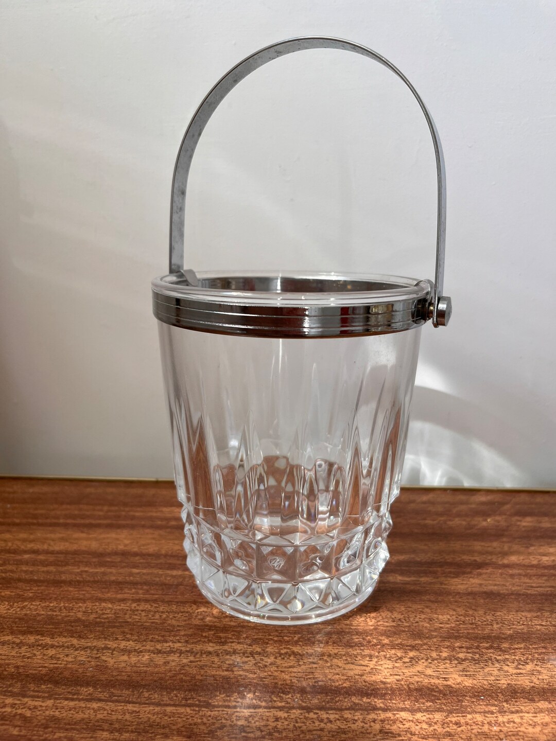 Vintage Cut Glass Ice Bucket Mid Century Ice Bucket Clear Etsy UK