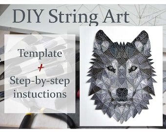 DIY String art wild animal Template digital String art Wolf