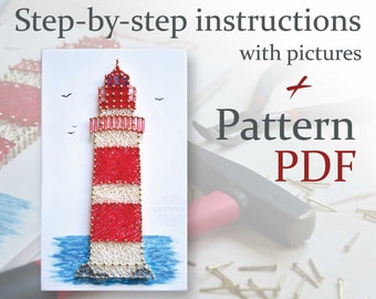 DIY String art DIY for kids and adults String Art Lighthouse String art Template