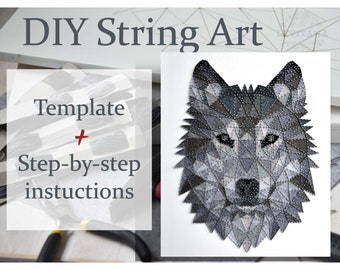 DIY String art wild animal Template digital String art Wolf