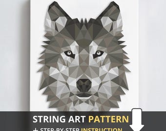 DIY String art pattern Wolf Craft template wild animal