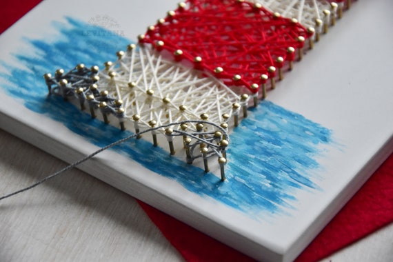 Wood Stitched String Art Kit with Lighthouse in hoop, - adult or