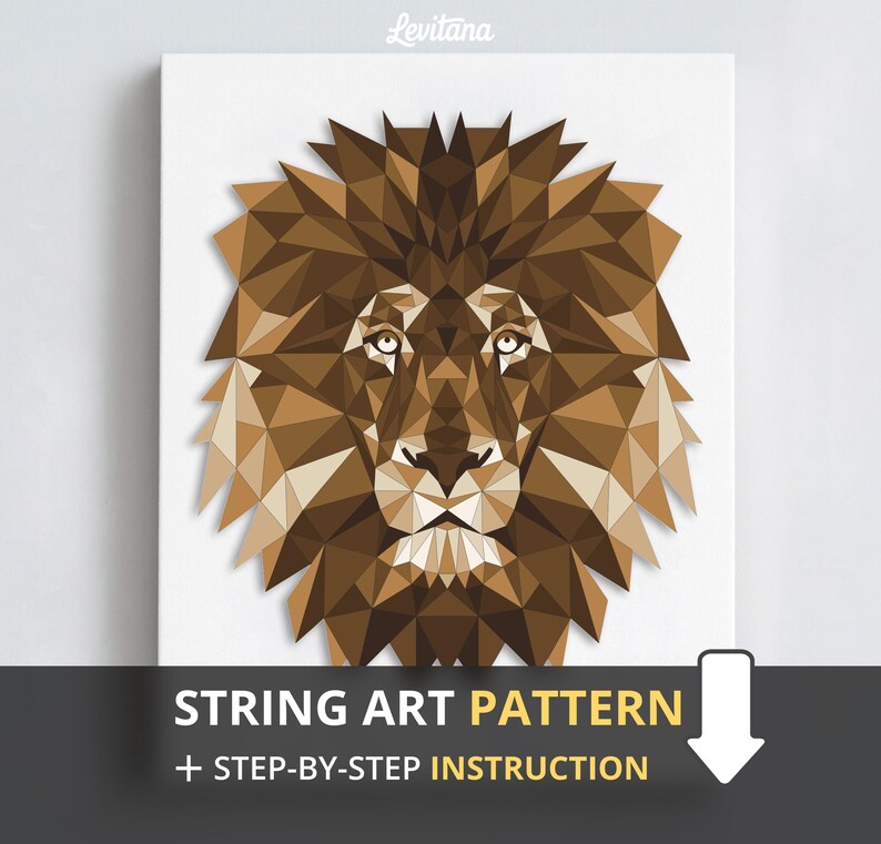 String art Template Lion Craft DIY pattern with instruction image 1