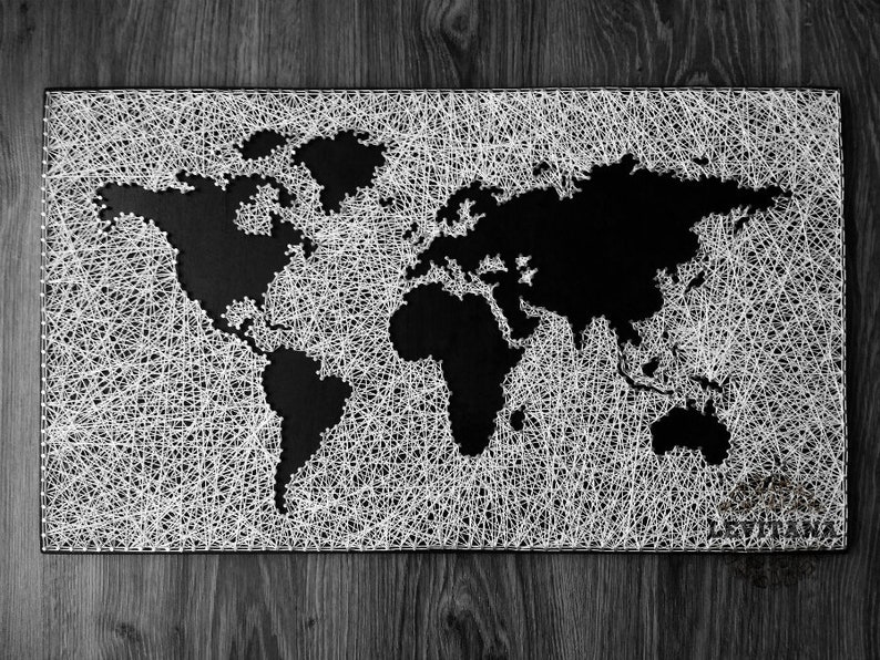 Enjoy the Wood Large World Map Wood Wall Art Decor String Etsy Canada