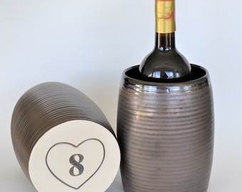 Bronze Pottery Wine Chiller, Bronze Anniversary Gift for Her, Personalized Wine Bottle Holder, 8 Year Anniversary Gift, 9 Year and 19 Year
