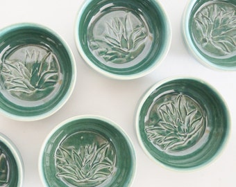 Set of 48 Copitas de Mezcal with Maguey Plant Design, Green Stamped Copitas for Mezcal, Ceramic Shot Glasses, 2 oz. Shot Glass